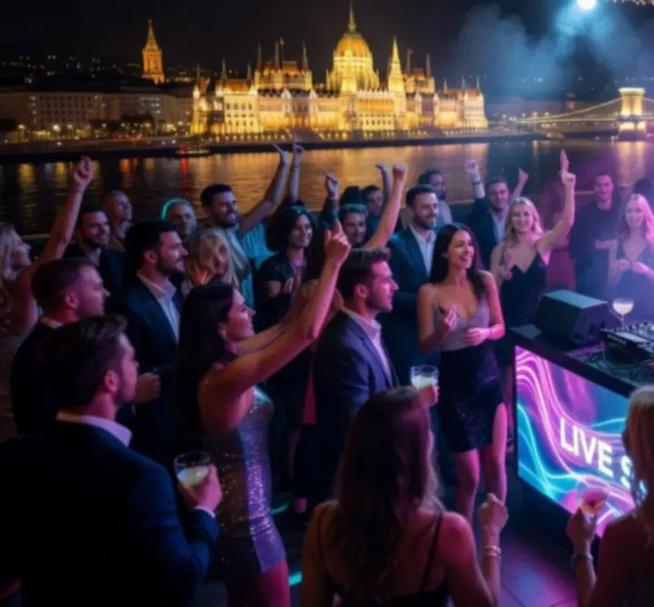 Modern budapesti klub DJ pulttal és tánctérrel