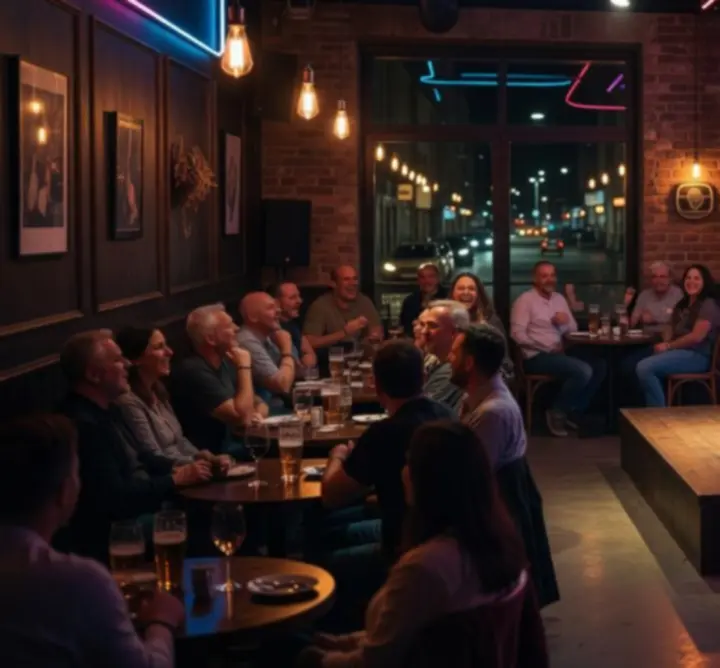 Stand-up klubest hangulat, nevető közönséggel